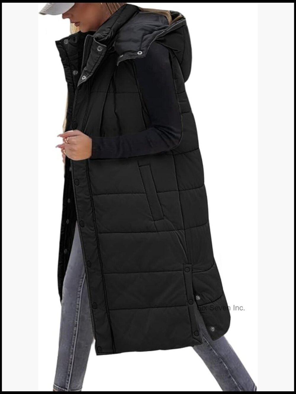 Sleeveless Puffer Vest with Removable Hood Zip Up Quilted Winter Coat